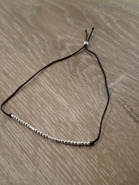 Morse Code Silver Bead Adjustable Cord Bracelet